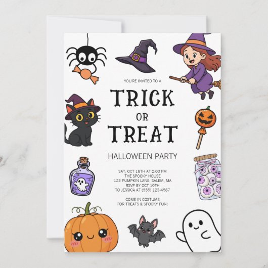 かわいい子供たちのハロウィンコスチューム仮装パーティー 招待状 (正面)