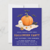 かわいい子供たちのハロウィンパーティー かぼちゃ 幽霊 招待状 (正面)