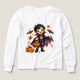 かわいい子供たちのハロウィン吸血鬼少年ウォーターカラーパンプキン