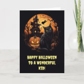 かわいい子供たちのハロウィン　黒猫とカボチャ カード (正面)