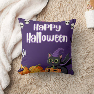 かわいい子供たちのハロウィン 黒猫 クッション