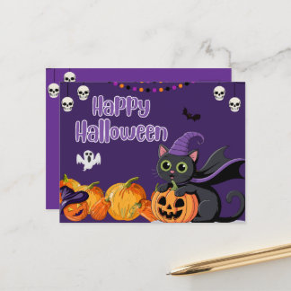 かわいい子供たちのハロウィン 黒猫 ポストカード
