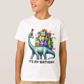 かわいい子供たちのバブルパーティー 誕生日 恐竜 Tシャツ (正面)
