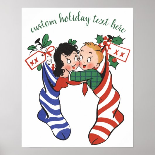 かわいい子供たちのビンテージクリスマスソックス ポスター (正面)