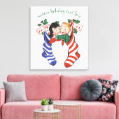 かわいい子供たちのビンテージ クリスマス ソックス キャンバスプリント (インサイチュ (リビング))