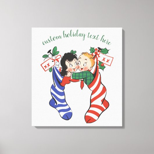 かわいい子供たちのビンテージ クリスマス ソックス キャンバスプリント (正面)