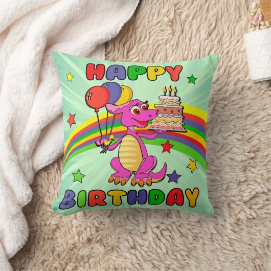 かわいい子供たちの恐竜の誕生日 クッション (ブランケット)