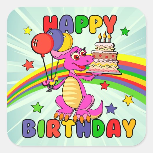 かわいい子供たちの恐竜の誕生日 スクエアシール (正面)