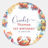 かわいい子供たちの水彩海の中1歳の誕生日 ラウンドシール (正面)