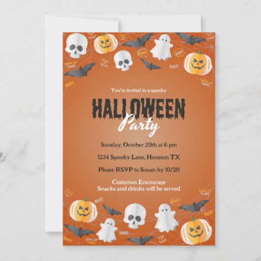 かわいい子供たちの衣装パーティートリックまたはハロウィーンの治療 招待状 (正面)