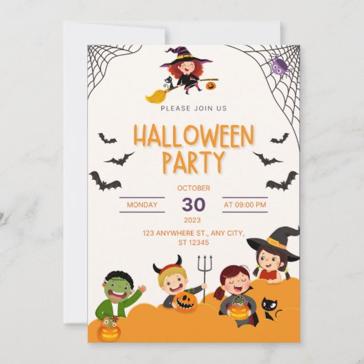 かわいい子供たちの衣装パーティートリックまたはハロウィーンの治療 招待状 (正面)