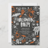 かわいい子供たちの黒板ハロウィンパーティー 招待状 (正面)