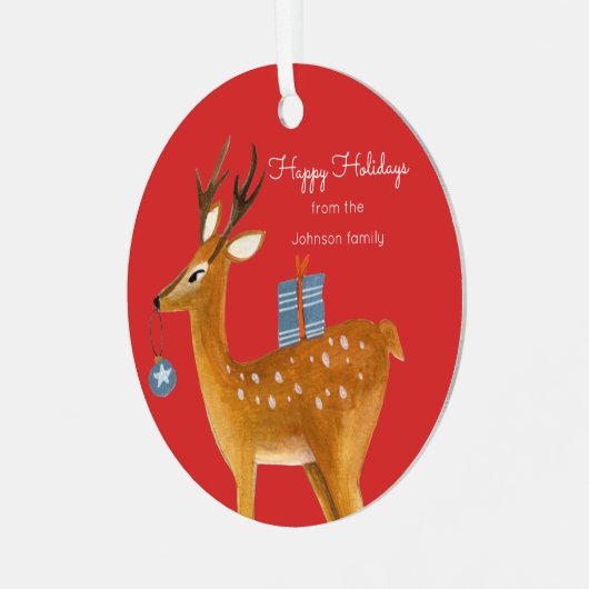 かわいい子供たちはトナカイのクリスマス メタルオーナメント (正面左)