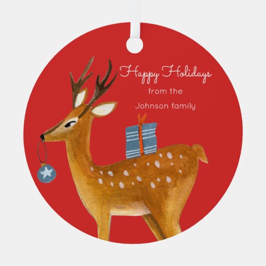 かわいい子供たちはトナカイのクリスマス メタルオーナメント (正面)