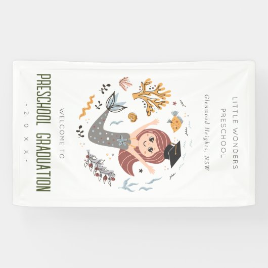 かわいい子供たち水中マーメイドプリスクール卒業 横断幕 (横)