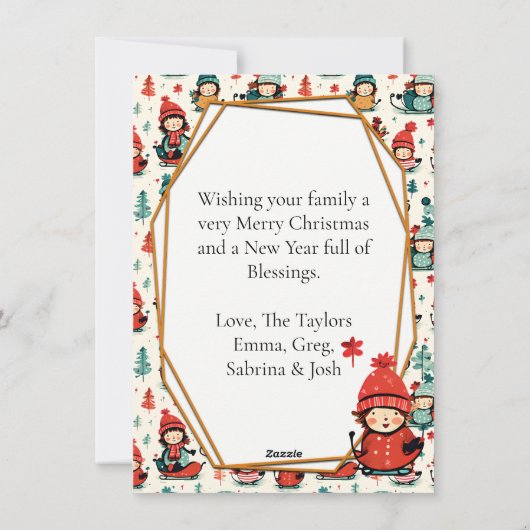 かわいい子供たち2枚の写真のクリスマス シーズンカード (裏面)