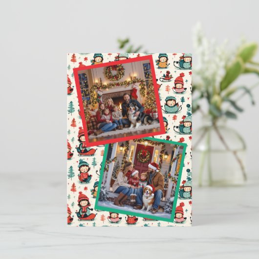 かわいい子供たち2枚の写真のクリスマス シーズンカード (スタンド正面)