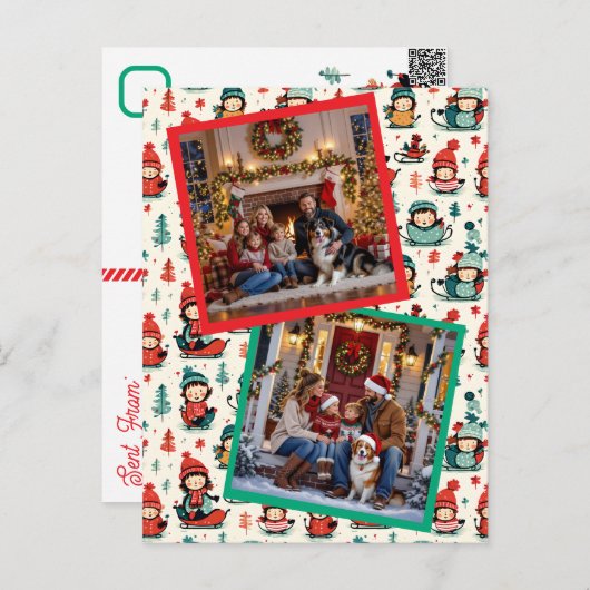 かわいい子供たち2枚の写真のクリスマス シーズンポストカード (正面/裏面)
