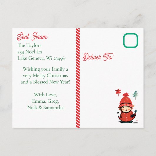 かわいい子供たち2枚の写真のクリスマス シーズンポストカード (裏面)