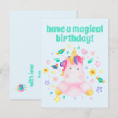 かわいい子供たち、ユニコーンの魔法の誕生日 ポストカード (正面/裏面)