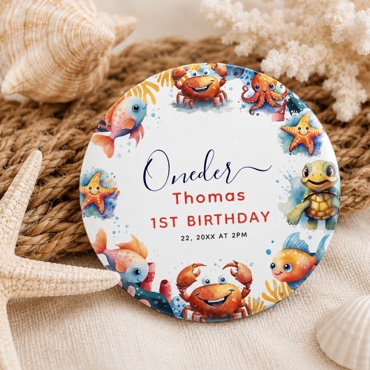 かわいい子供たち 水彩お海の１歳の誕生日 缶バッジ