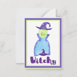 かわいい子供たち 紫のハロウィン カートゥーンハロウィン魔女グリーティングカード ノートカード