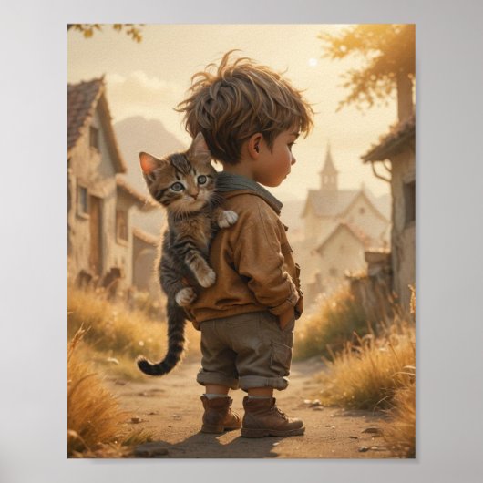 かわいい子供と彼の子猫 ポスター (正面)