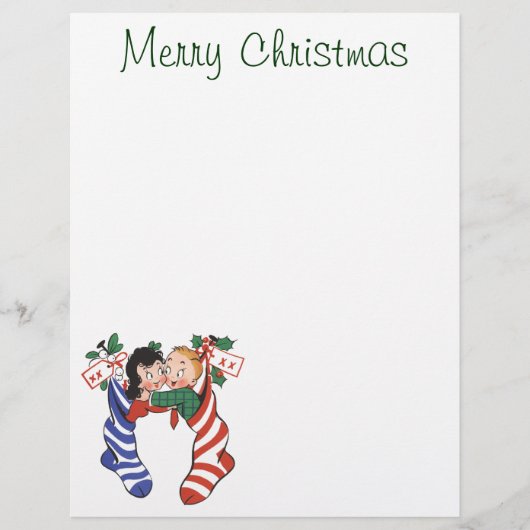 かわいい子供のいるビンテージクリスマスストッキング (正面)