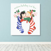 かわいい子供のいるビンテージクリスマスストッキング キャンバスプリント (インサイチュ (ウッドフロア))