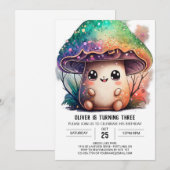 かわいい子供のきのこ誕生日パーティー招待状 招待状 (正面/裏面)