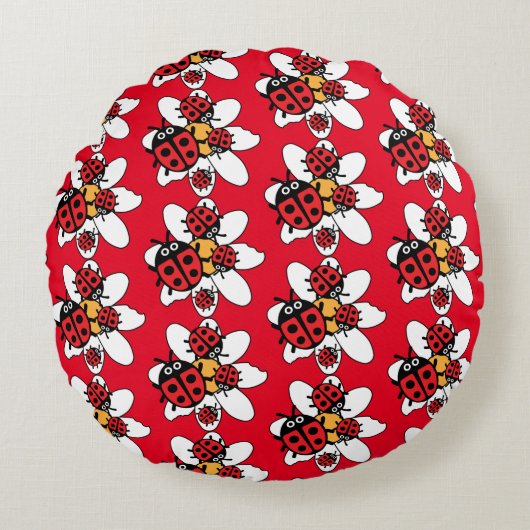 かわいい子供のてんとう虫ファミリー。 ラウンドクッション (正面)