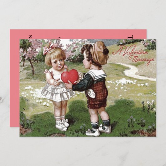 かわいい子供のカップル ハート ウェディング 招待状 (正面/裏面)