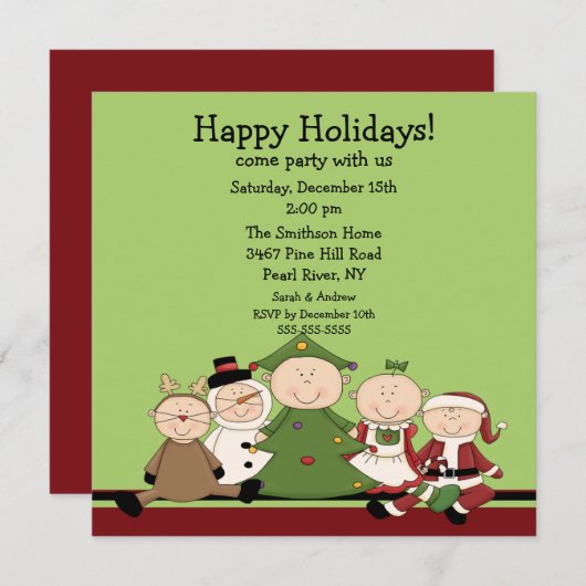 かわいい子供のクリスマスのパーティの招待状 招待状 (正面/裏面)