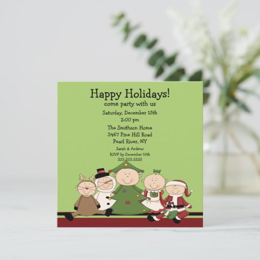 かわいい子供のクリスマスのパーティの招待状 招待状 (スタンド正面)