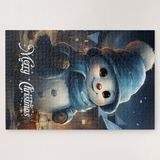 かわいい子供のクリスマスプレゼントとベビー雪だるま ジグソーパズル (横)