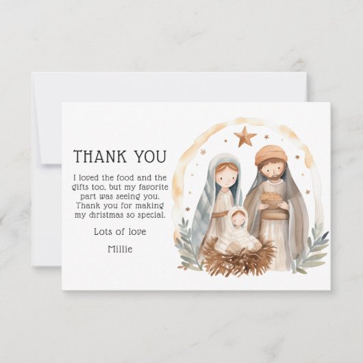 かわいい子供のクリスマスプレゼント クリスマス生誕 サンキューカード (正面)