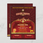 かわいい子供のサーカスは誕生会に札をつけます 招待状 (正面/裏面)