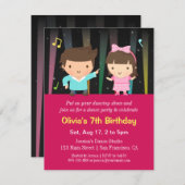 かわいい子供のディスコライトダンスの誕生会 招待状 (正面/裏面)