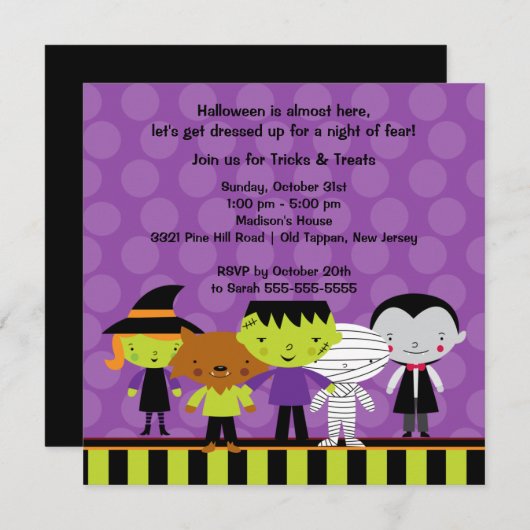 かわいい子供のハロウィンの衣裳のパーティの招待状 招待状 (正面/裏面)