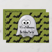かわいい子供のハロウィンの誕生会の幽霊およびこうもり 招待状 (正面/裏面)