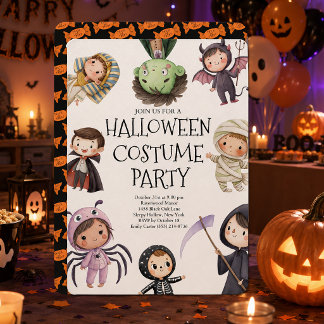 かわいい子供のハロウィンコスチュームパーティー 招待状