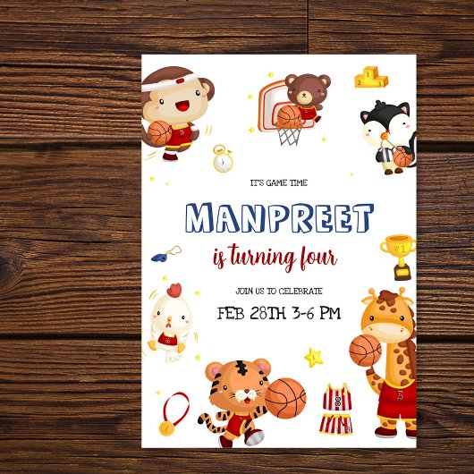 かわいい子供のバスケットボール 招待状