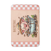 かわいい子供のバスルーム豚の追加文字 バスマット (正面縦)