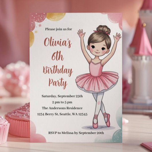 かわいい子供のバレリーナの誕生日 招待状