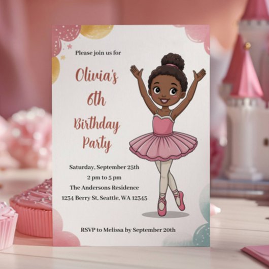 かわいい子供のバレリーナの誕生日 招待状