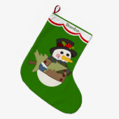 かわいい子供のパーソナライズな雪だるま ラージクリスマスストッキング (正面 (吊り時))