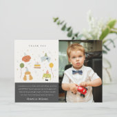 かわいい子供のパーティー子犬の写真任意の年齢誕生日 サンキューカード (スタンド正面)