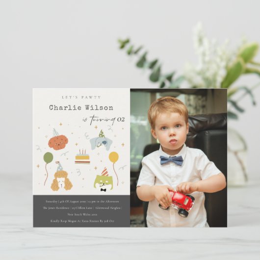 かわいい子供のパーティー子犬の写真任意の年齢誕生日 招待状 (スタンド正面)
