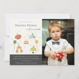 かわいい子供のパーティー子犬の写真任意の年齢誕生日 招待状