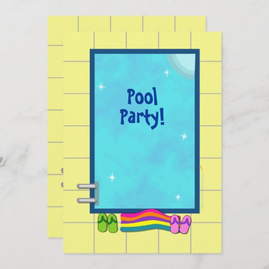 かわいい子供のプールのパーティの招待状のテンプレート 招待状 (正面/裏面)